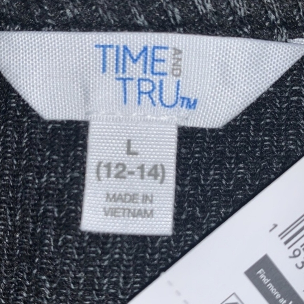 Time & Tru Grey & Black Ribbed Long Sleeve Pullover V-Neck Knit Top Sz L - Picture 11 of 16